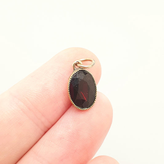 Antique Georgian Pinchbeck Garnet Necklace Pendant Oval Cut Foiled Garnet Gold Tone Drop Pyrope Vintage Womens Jewellery Jewelry