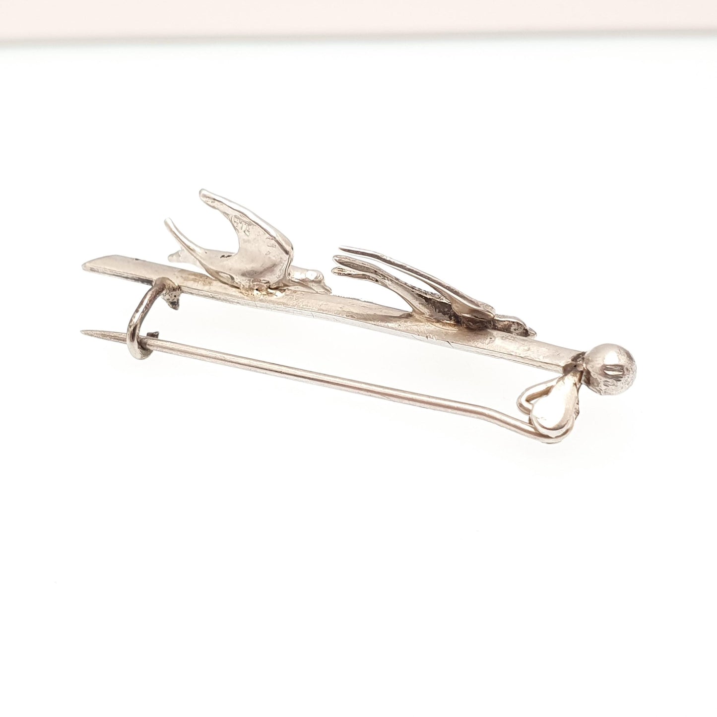 Antique Solid Silver Double Bird Brooch Victorian Sweetheart Birds Cute Swallow Swift Gift Rare Unique Pin Vintage Jewelry Jewellery