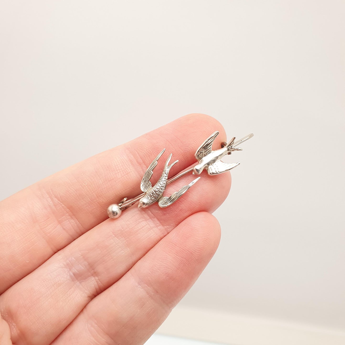 Antique Solid Silver Double Bird Brooch Victorian Sweetheart Birds Cute Swallow Swift Gift Rare Unique Pin Vintage Jewelry Jewellery