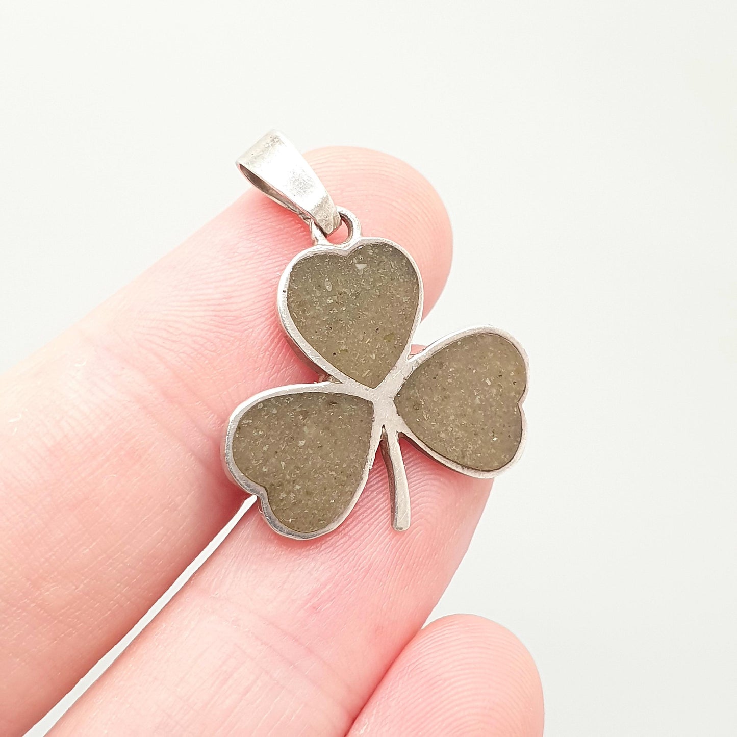 Vintage Sterling Silver Connemara Marble Clover Pendant Necklace 925 Shamrock Irish Lucky Irish Good Luck Retro Jewelry Jewellery