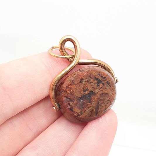 Antique Jasper Rolled Gold Spinner Fob Pendant Necklace Victorian Big Huge Genuine Real Gemstone Gold Filled Vintage Jewellery Jewelry