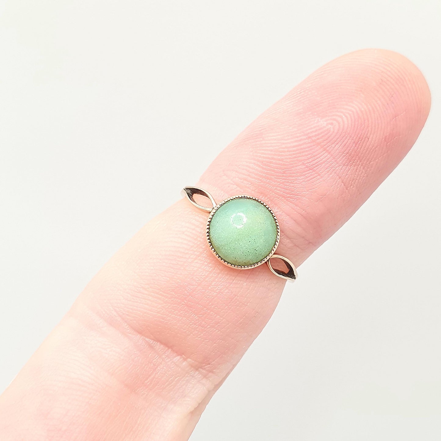 Antique 14k Gold Chrysoprase Ring Art Deco Solid 14k 585 Round Cabochon Solitaire Green Real Gemstone Rare Womens Vintage Jewelry Jewellery