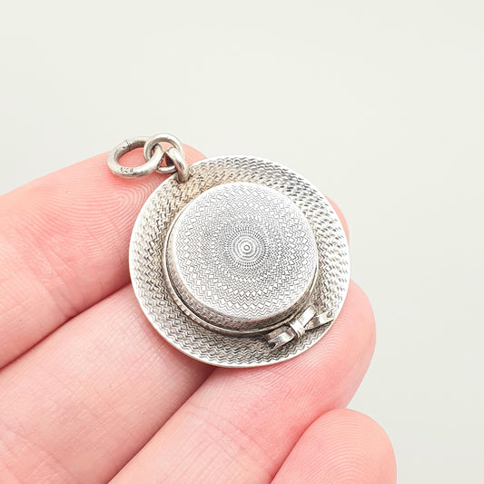 Antique Compass Boater Hat Sterling Silver Fob Pendant Necklace Victorian 1893 Hallmark Straw Day Skimmer Fashion Vintage Jewelry Jewellery