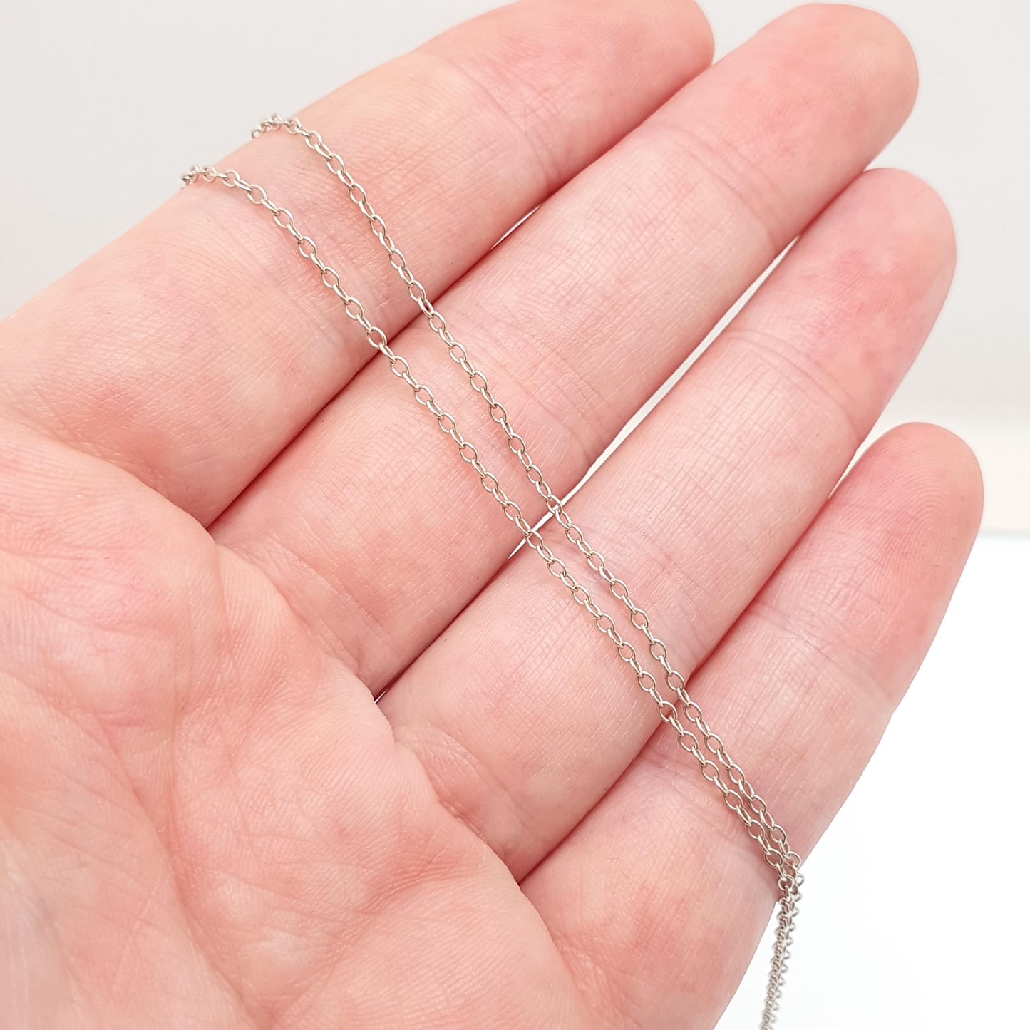 Antique Solid Silver Chain Necklace Cable Link 42cm 16.5" 1.47g Trace Oval Links Genuine Fine Womens Vintage Retro Jewelry Jewellery