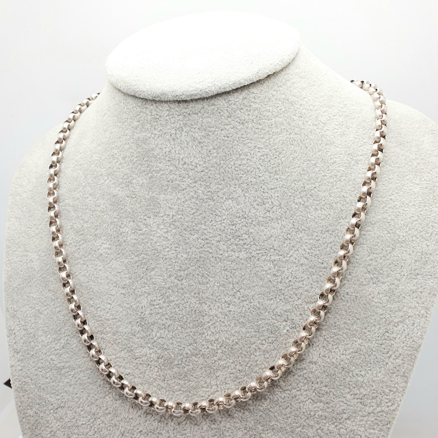 Antique Victorian Solid Silver Belcher Chain Necklace 51cm 20" 24.56g Rolo Link Dog Clip Chunky Thick Large 1800s Vintage Mens Womens