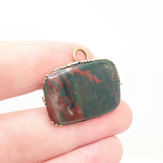 Antique 9ct Gold Bloodstone Brooch Early Victorian Large Specimen Solid 9k 375 Genuine Gemstone Quartz Agate Jewelry Jewellery Vintage