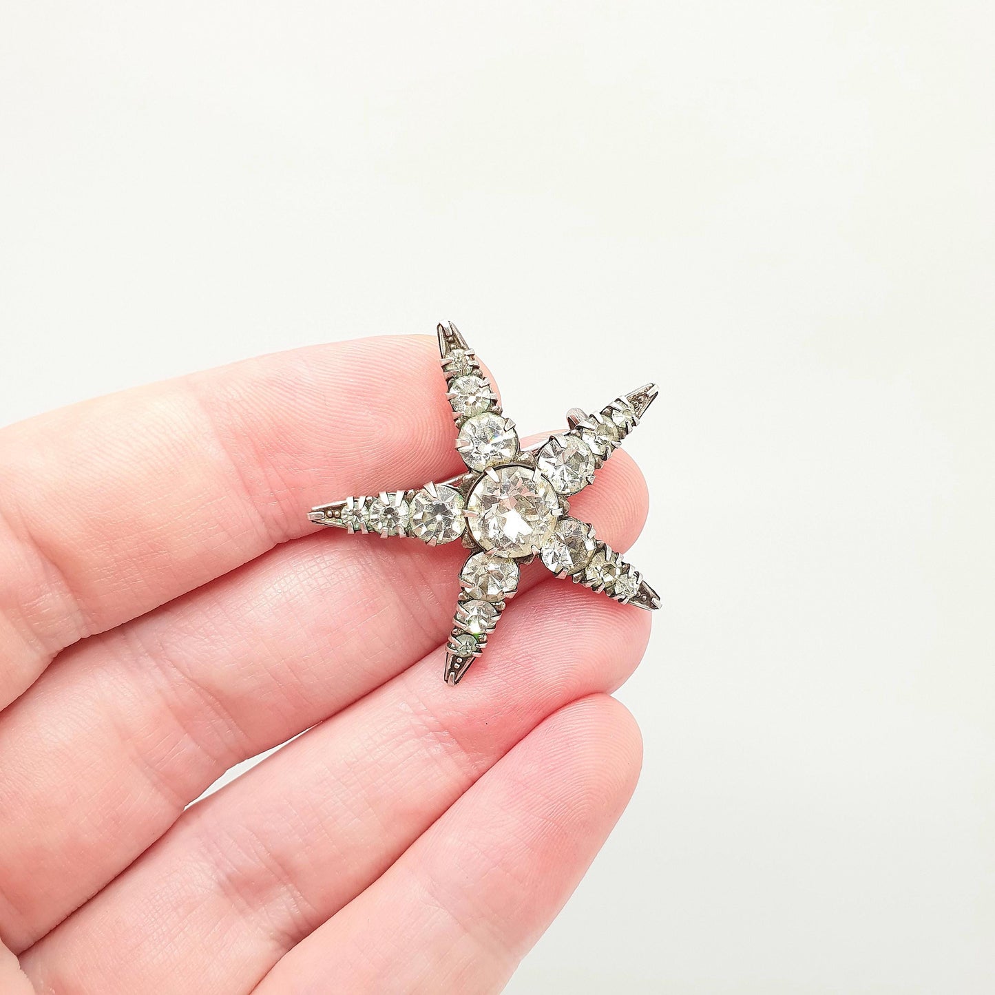 Antique Sterling Silver Star Brooch Diamond Paste Sparkly Shooting Stars 5 Point Starfish Pastes Gift Celestial Vintage Jewellery Jewelry