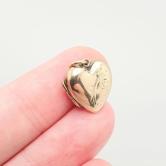 Antique 9ct Gold Heart Locket Tiny Puffer Small Cute Engraved Solid 9k 375 Pendant Back & Front Necklace Sweet Gift Jewelry Womens Jewellery