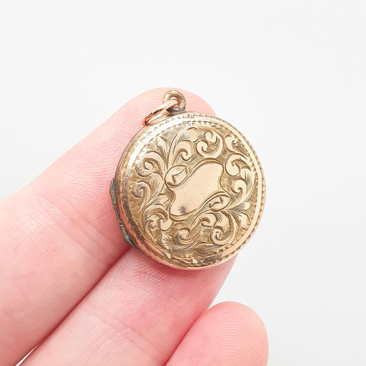 Antique Rose Rolled Gold Locket Necklace Pendant Engraved Rose Gold Filled Round Engraved Vintage Picture Photo Womens Jewellery Jewelry