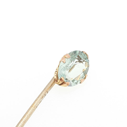 Antique 9ct Gold Aquamarine Paste Stick Pin Victorian Solid 9k Head Oval Cut Lapel Jacket Mens Gents Jewellery Jewelry