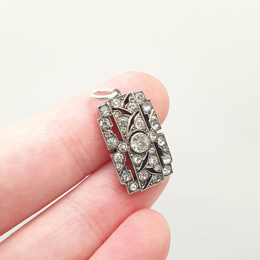 Antique Sterling Silver Diamond Paste Pendant Art Deco Cluster Necklace Rectangular Geometric Sparkly 1920s Vintage Jewelry Jewellery
