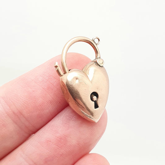 Antique 9ct 9k Rose Gold Padlock Puffer Heart Clasp Charm Victorian Necklace Pendant Bracelet Solid 9kt Carat Lock Vintage Jewelry Jewellery