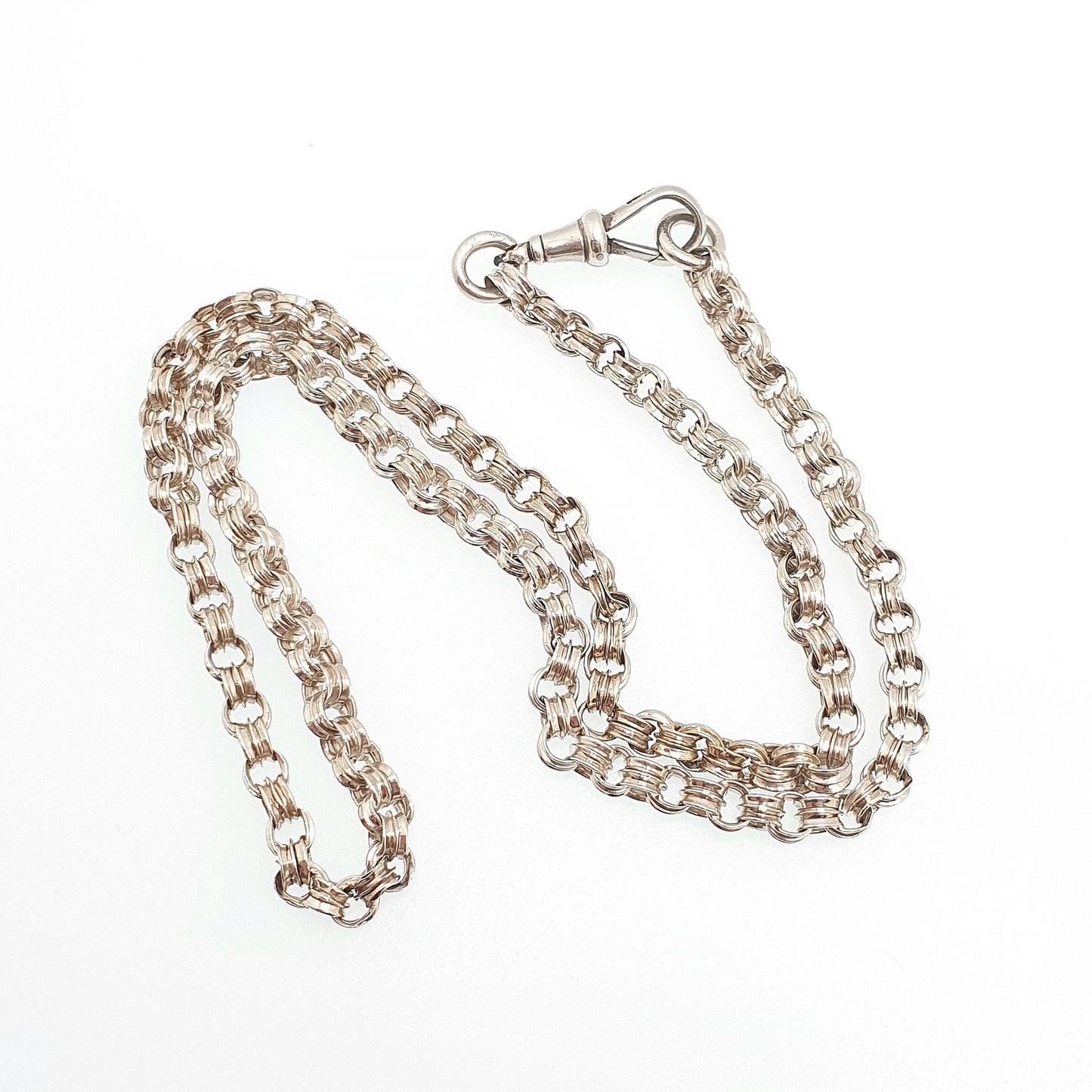 Antique Victorian Sterling Silver Belcher Chain Necklace 50cm 19.6" 12.13g Dog Clip Thick Rolo Links Large 1800s Vintage Mens Womens Jewelry