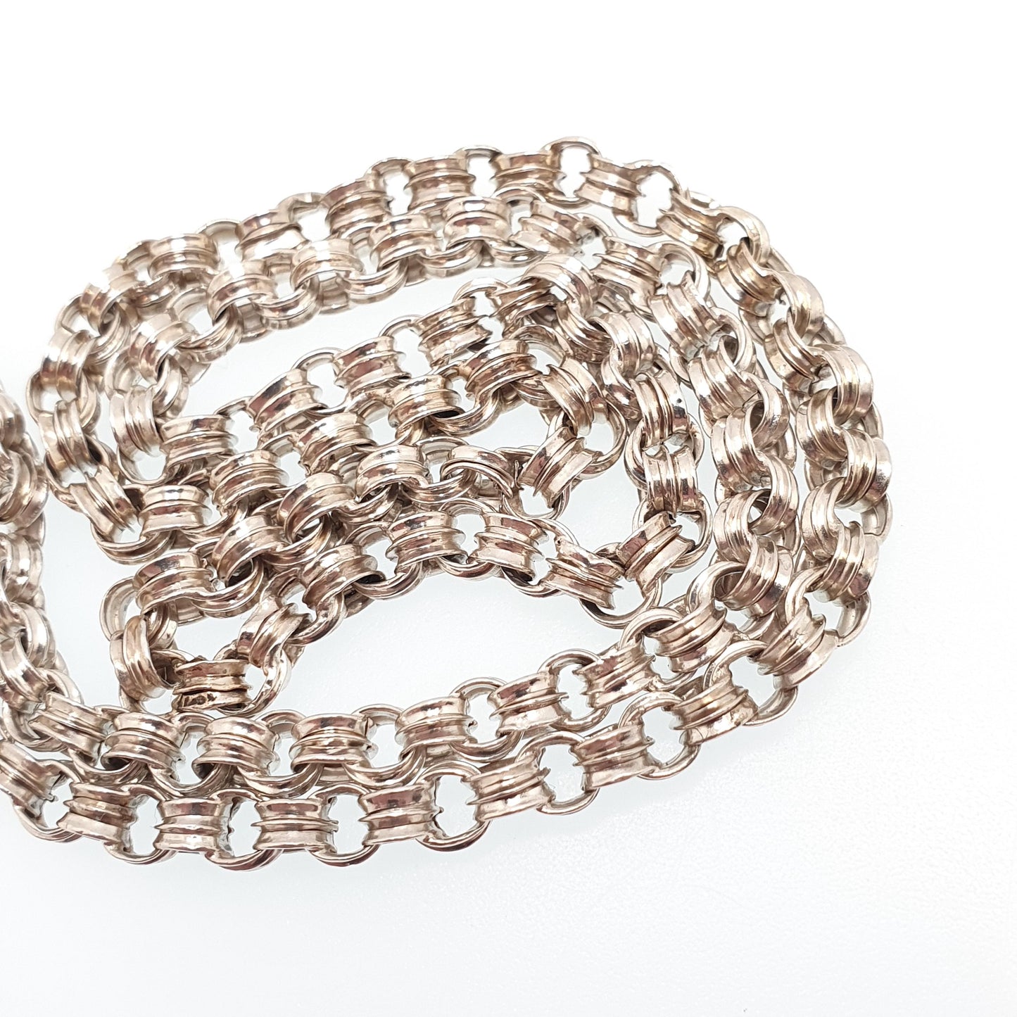 Antique Victorian Sterling Silver Belcher Chain Necklace 50cm 19.6" 12.13g Dog Clip Thick Rolo Links Large 1800s Vintage Mens Womens Jewelry