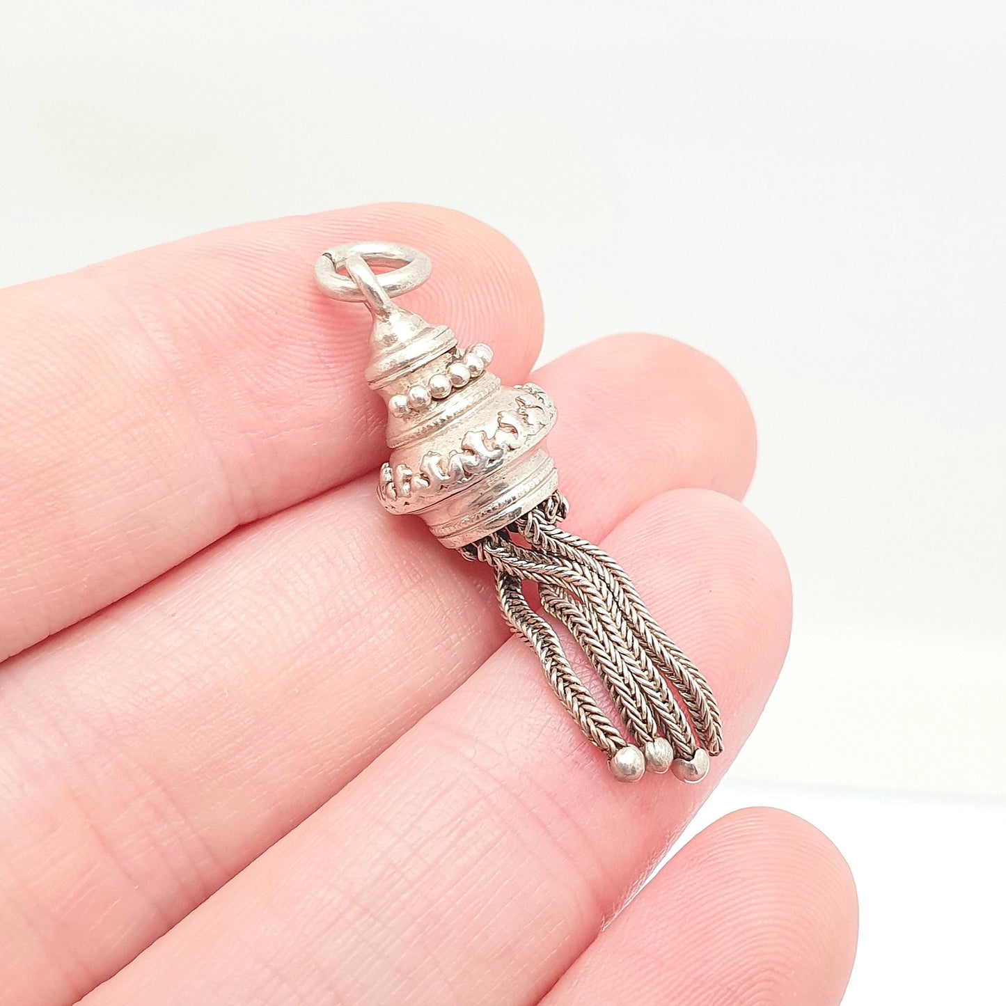 Antique Victorian Solid Silver Tassel Fob Bracelet Charm Necklace Pendant 1800s Genuine Albert Albertina Chain Vintage Womens Jewelry