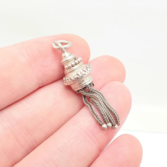 Antique Victorian Solid Silver Tassel Fob Bracelet Charm Necklace Pendant 1800s Genuine Albert Albertina Chain Vintage Womens Jewelry