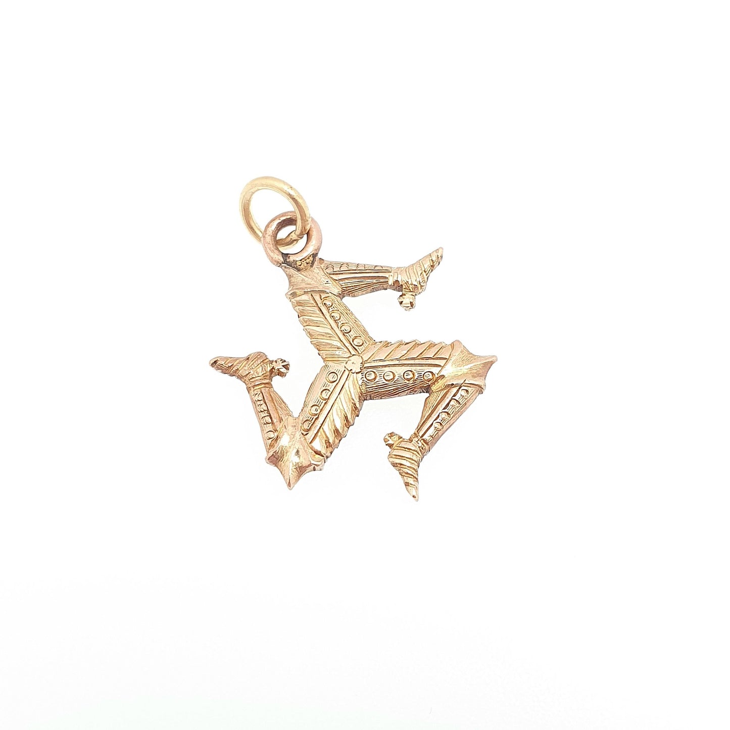 Antique 9ct Gold Isle of Man Pendant Necklace Charm Three Legs of Mann Solid 9k 9kt 3 Manx Symbol Flag Badge Vintage Jewelry Jewellery