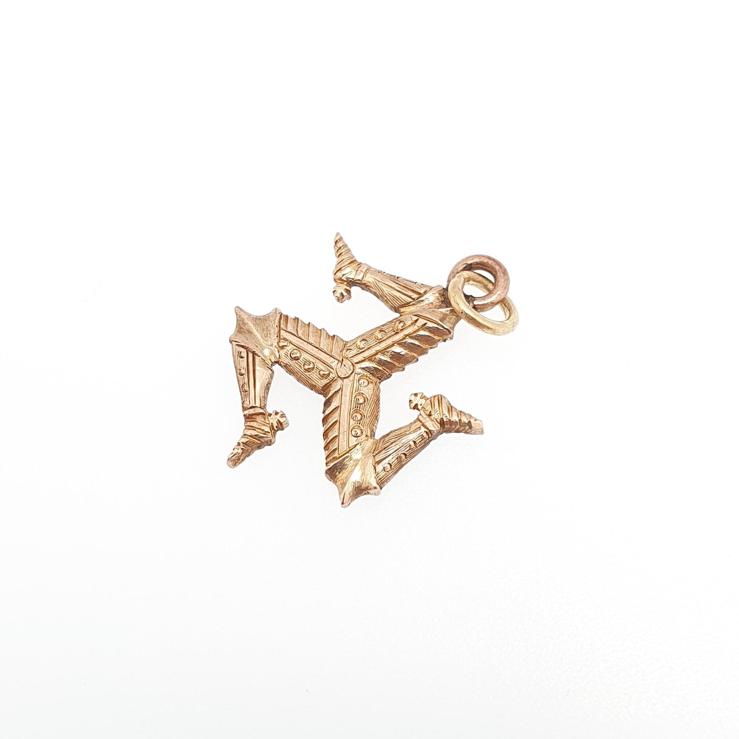 Antique 9ct Gold Isle of Man Pendant Necklace Charm Three Legs of Mann Solid 9k 9kt 3 Manx Symbol Flag Badge Vintage Jewelry Jewellery