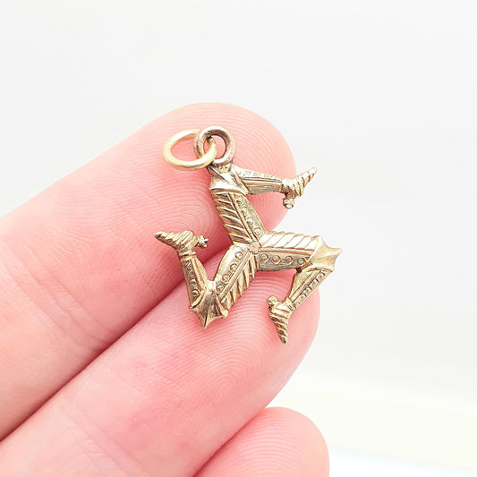 Antique 9ct Gold Isle of Man Pendant Necklace Charm Three Legs of Mann Solid 9k 9kt 3 Manx Symbol Flag Badge Vintage Jewelry Jewellery
