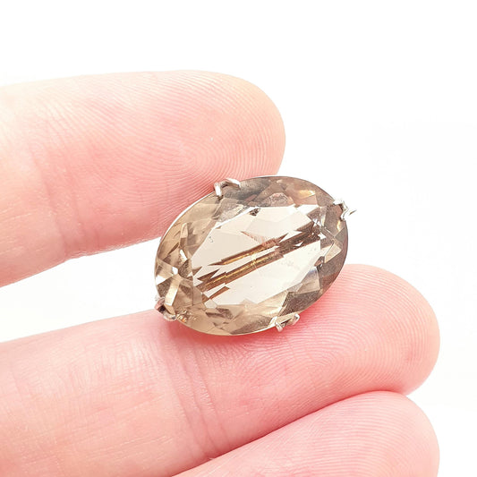 Antique Solid Silver Natural Smoky Quartz Brooch Large Big Oval Cut Edwardian Genuine Gemstone Smokey Womens Jewelry Jewellery Vintage