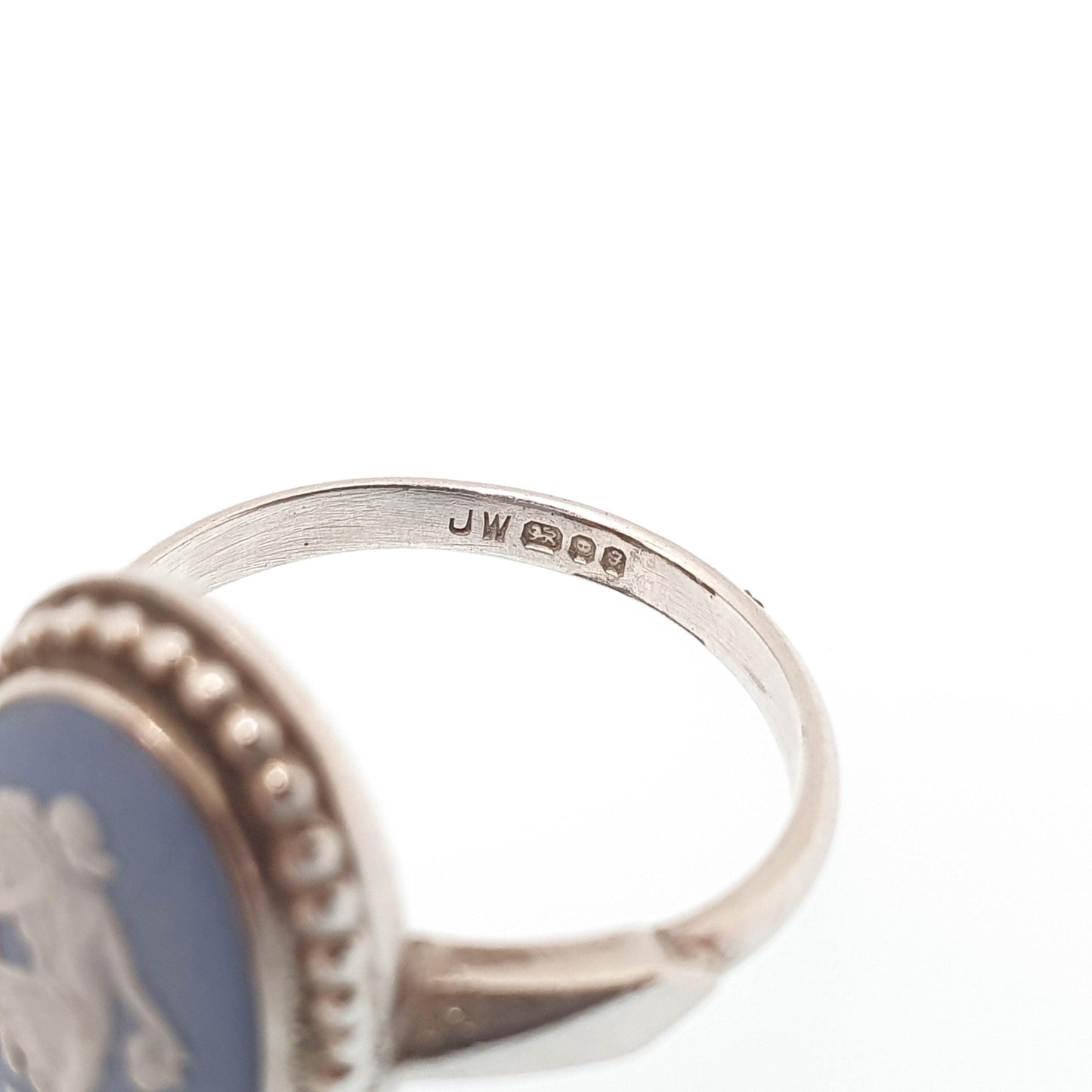 Vintage Sterling Silver Wedgwood Ring Sky Blue Jasperware Cameo Signet Genuine Josiah Wedgwood 1980 Hallmarked Women Ladies Retro Jewelry