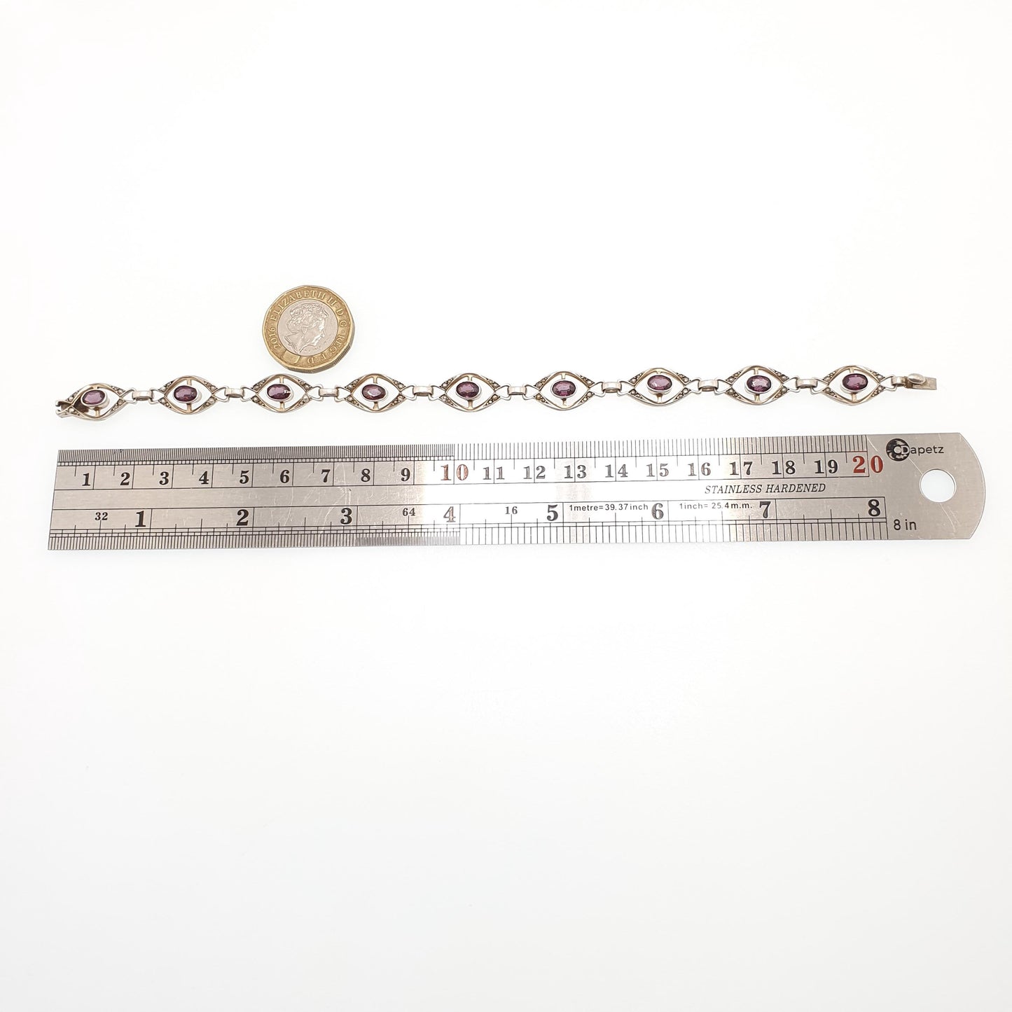 Antique Solid Silver Amethyst Paste & Seed Pearl Bracelet Edwardian 1900s Art Nouveau Handmade Estate Vintage Womens Jewelry Jewellery
