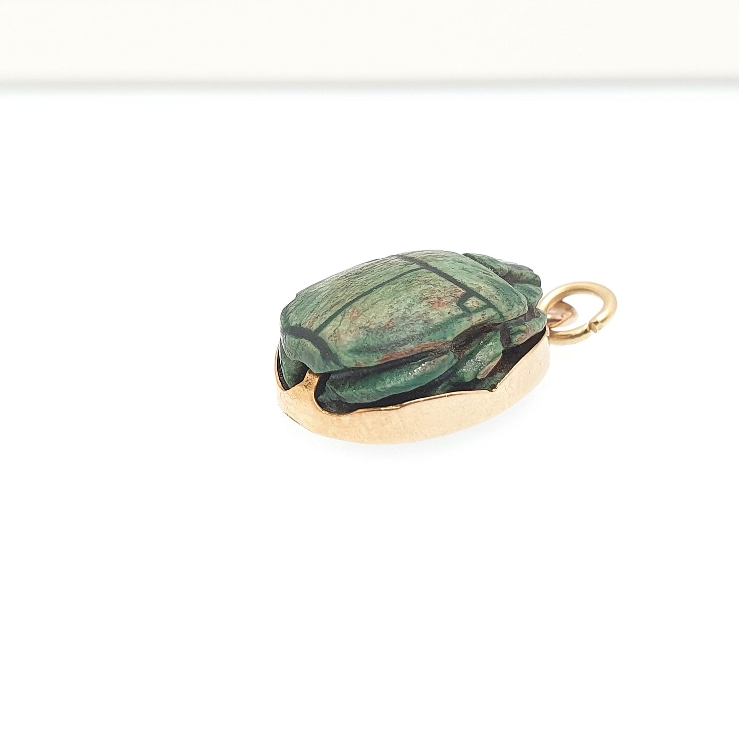 Antique 14k 14kt Gold Scarab Beetle Necklace Pendant Egyptian Faience Solid 585 Art Deco 1920s Insect Animal Mens Womens Jewelry Jewellery