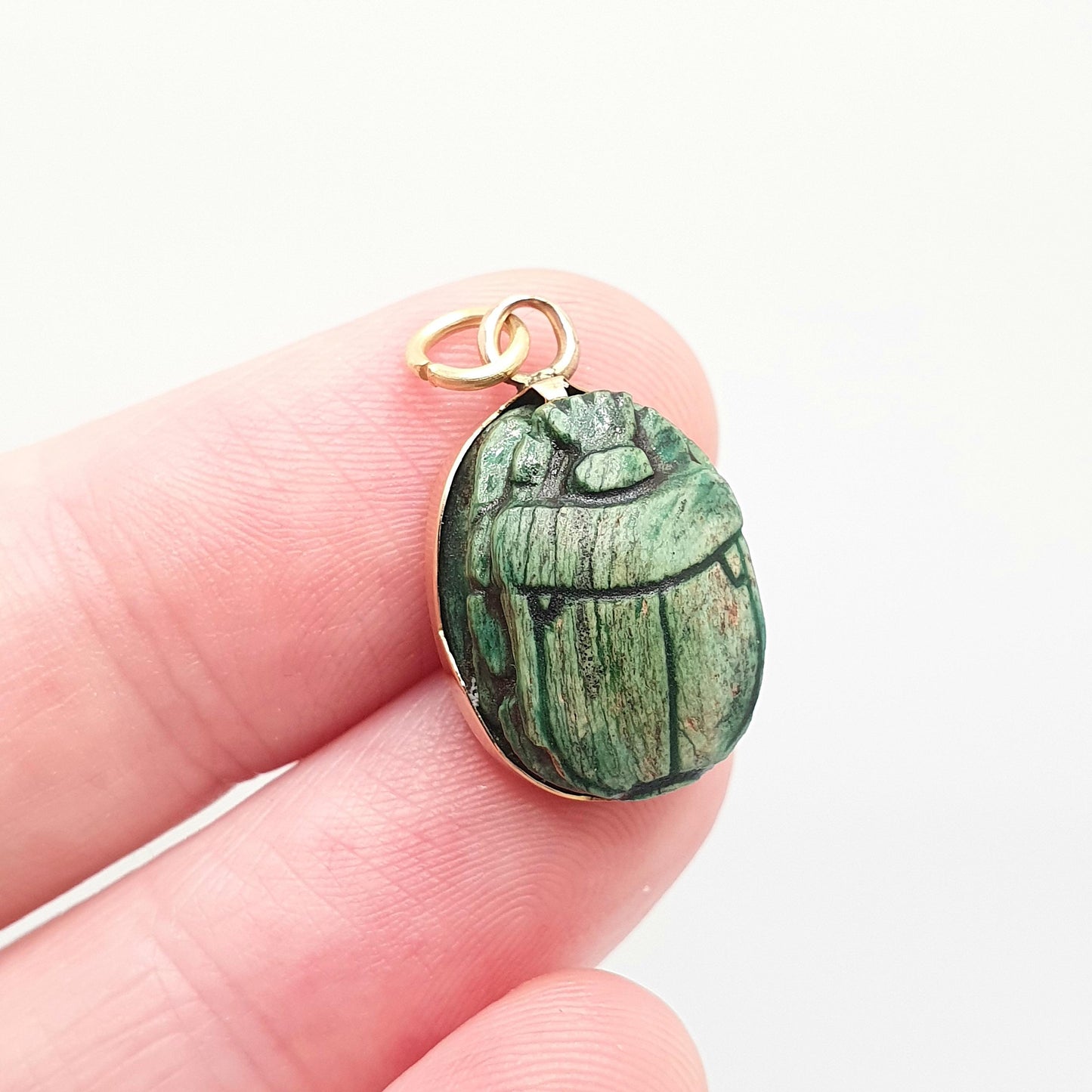 Antique 14k 14kt Gold Scarab Beetle Necklace Pendant Egyptian Faience Solid 585 Art Deco 1920s Insect Animal Mens Womens Jewelry Jewellery