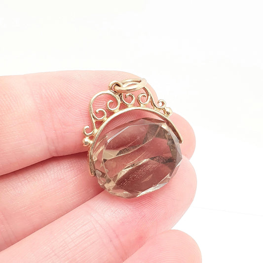 Vintage 9ct 9k Gold Smoky Quartz Spinner Fob Pendant Necklace Gemstone Albert Style Genuine Solid 375 Hallmark Vintage Jewellery Jewelry