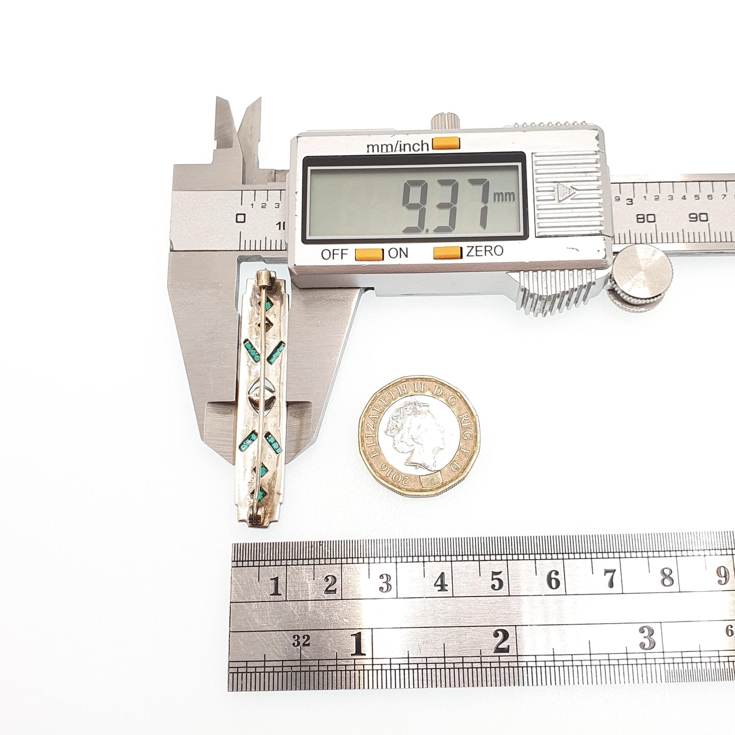 Antique Sterling Silver Emerald Diamond Paste Brooch Art Deco Geometric Channel Cut Vintage Sparkly Flapper Womens Jewelry Jewellery