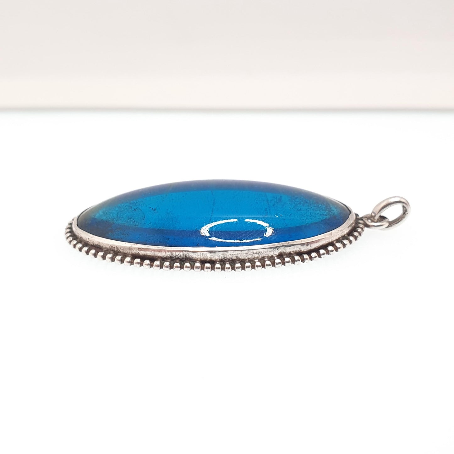 Antique Solid Silver Butterfly Wing Necklace Pendant Large Oval Art Deco Round Vintage 1920s Blue Bug Fly Insect Jewelry Jewellery Womens