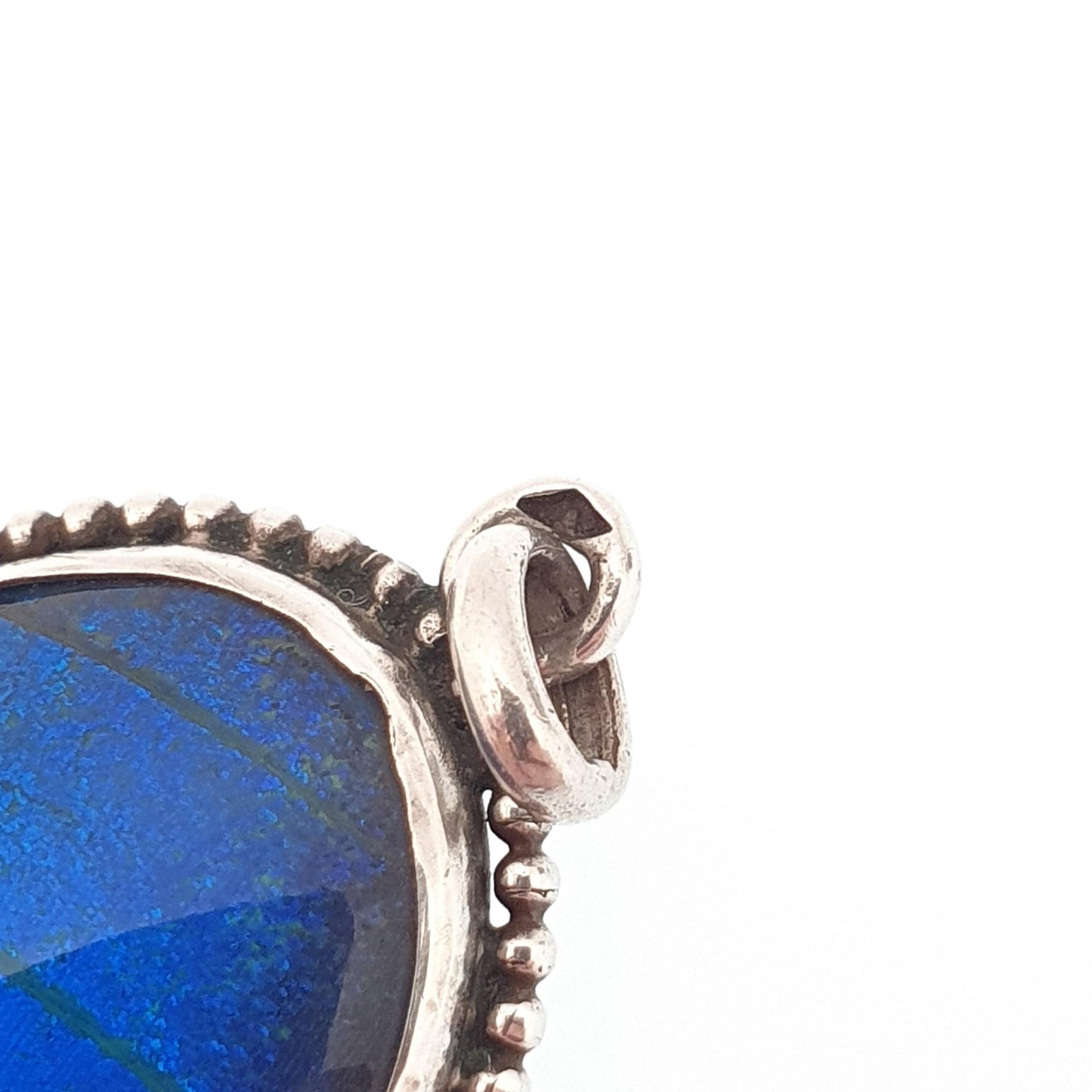 Antique Solid Silver Butterfly Wing Necklace Pendant Large Oval Art Deco Round Vintage 1920s Blue Bug Fly Insect Jewelry Jewellery Womens