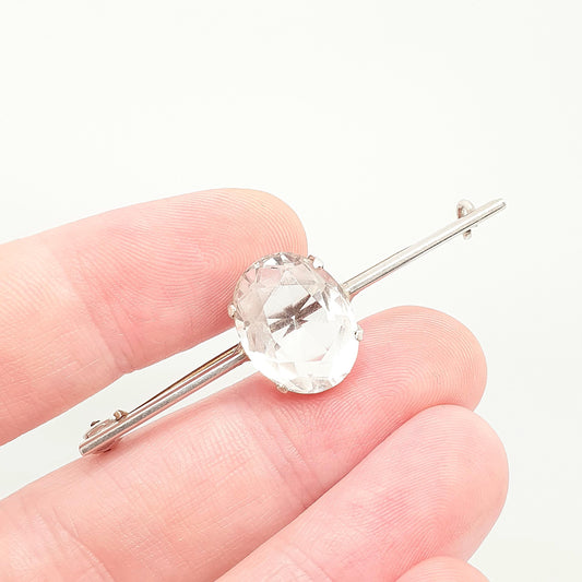 Antique Solid Silver Rock Crystal Brooch Art Deco White Quartz Large Oval Cut Gemstone Clear Vintage Big 1920s Womens Jewelry Jewellery