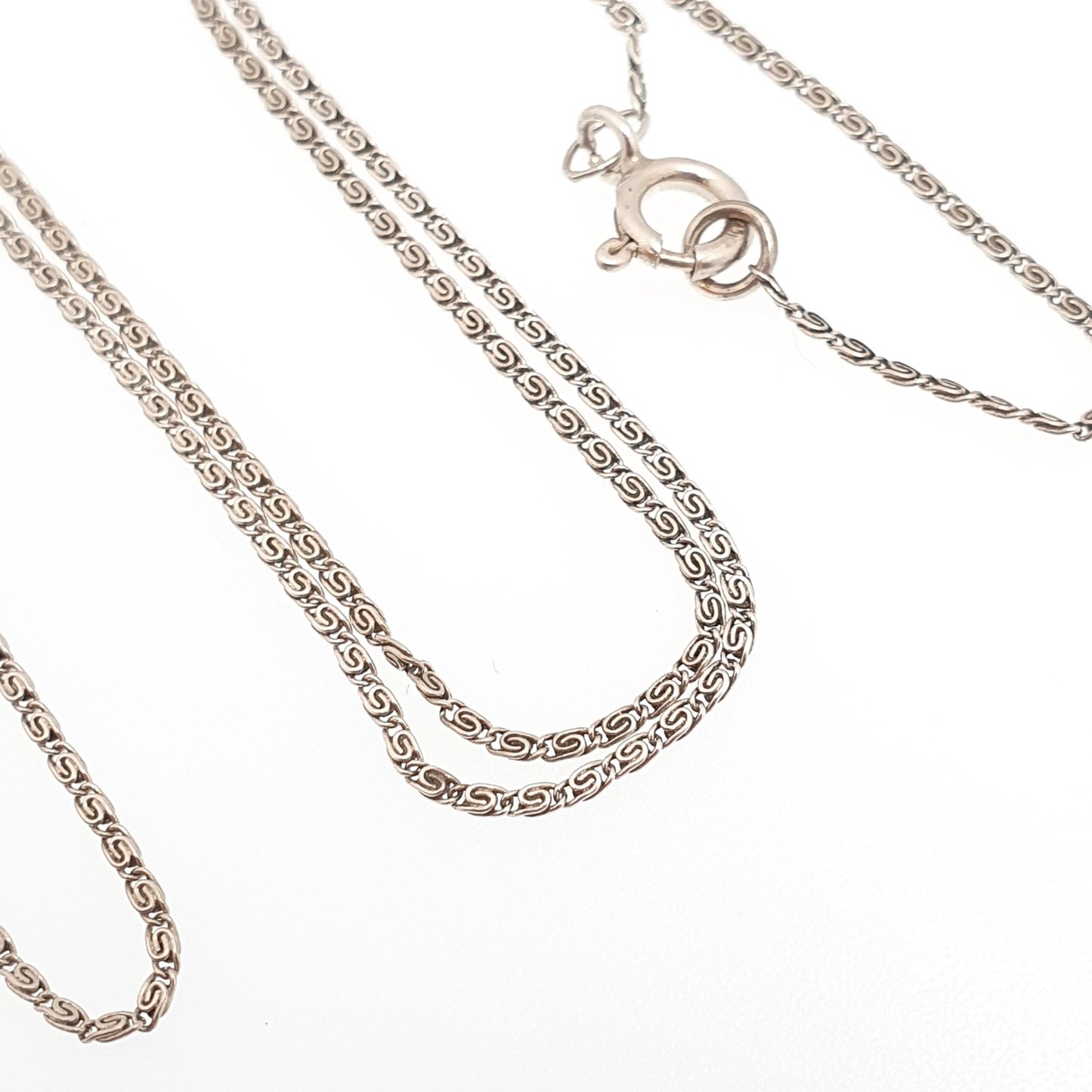 Antique Sterling Silver Byzantine Link Chain Necklace Fine 40cm 15.7" 1.38g Fancy Knot Link Solid 925 Vintage Womens Jewelry Jewellery