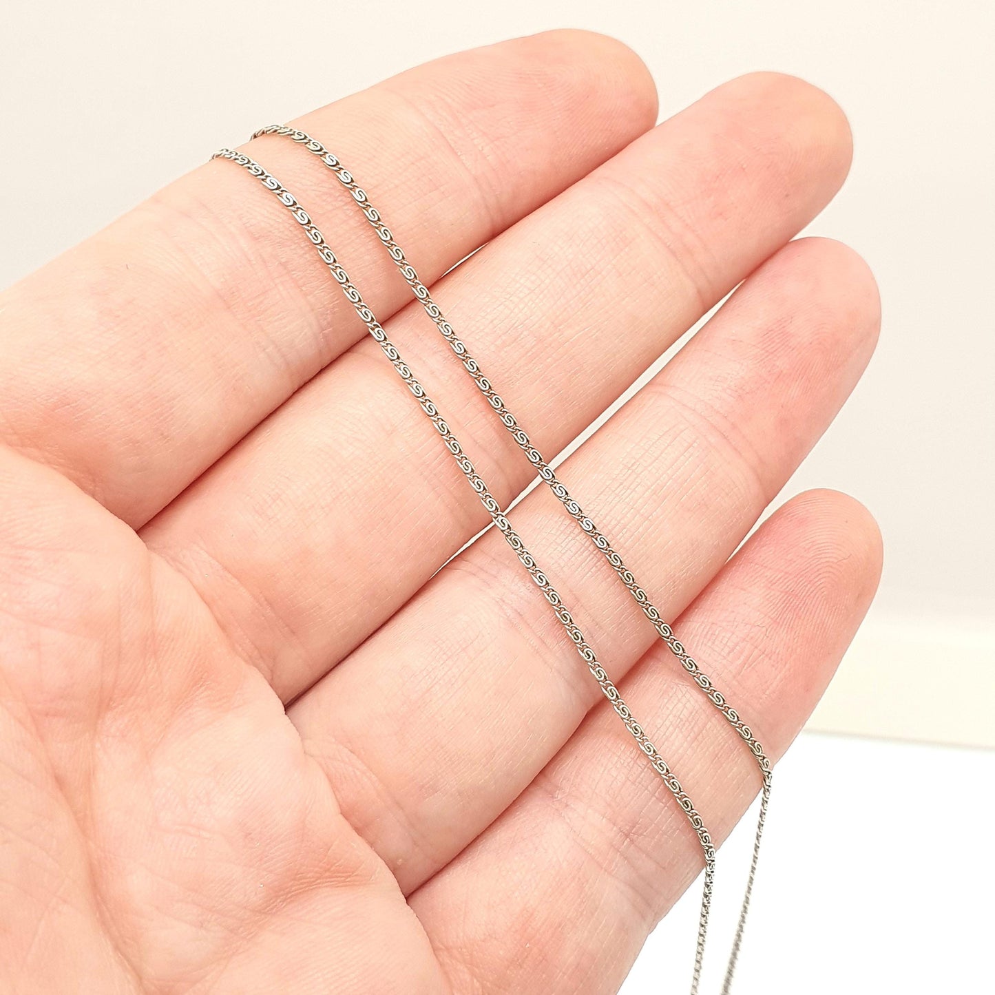 Antique Sterling Silver Byzantine Link Chain Necklace Fine 40cm 15.7" 1.38g Fancy Knot Link Solid 925 Vintage Womens Jewelry Jewellery