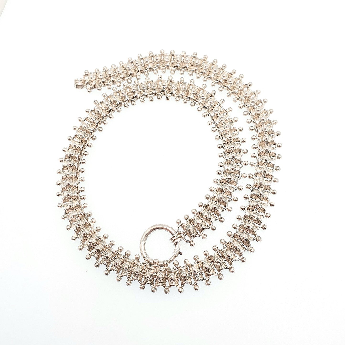 Antique Victorian Sterling Silver Collar Necklace Bead & Belcher Bookchain Original Bolt Ring 48cm 33.12g Estate Vintage Jewelry Jewellery