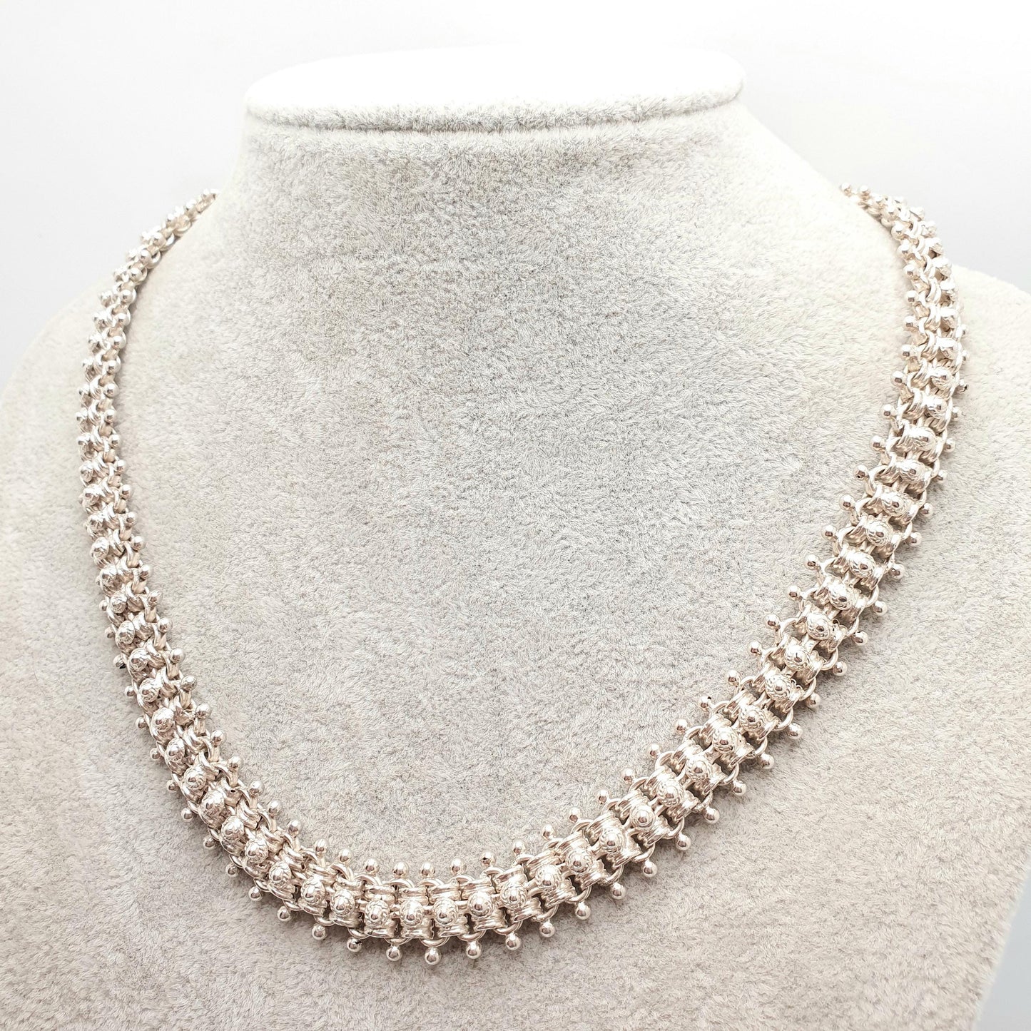 Antique Victorian Sterling Silver Collar Necklace Bead & Belcher Bookchain Original Bolt Ring 48cm 33.12g Estate Vintage Jewelry Jewellery