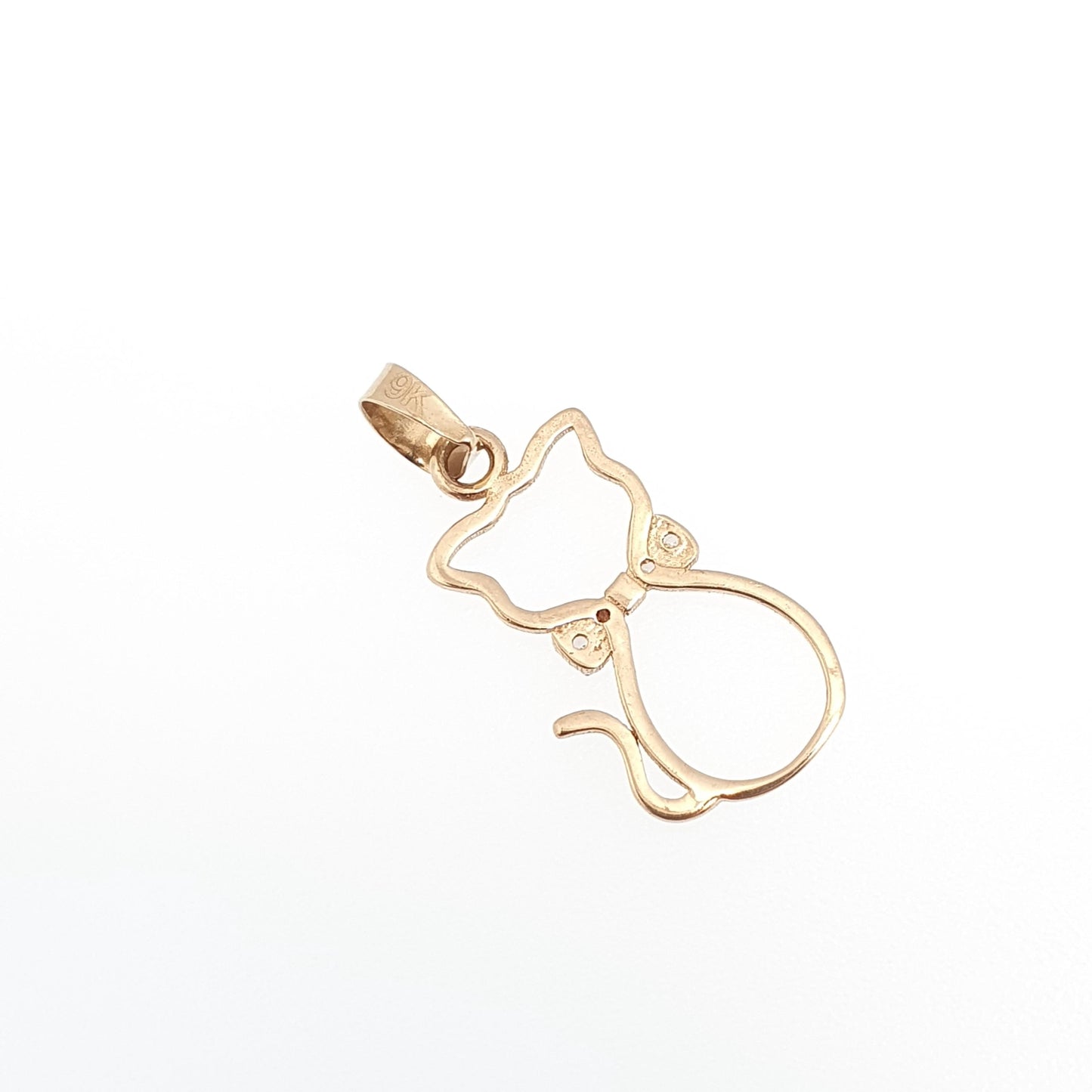 Vintage 9ct 9k Gold Cat Necklace Pendant Charm CZ Gemstone Pussycat Kitten Solid 375 Cute Gift Cats Womens Charms Sweet Jewellery Jewelry