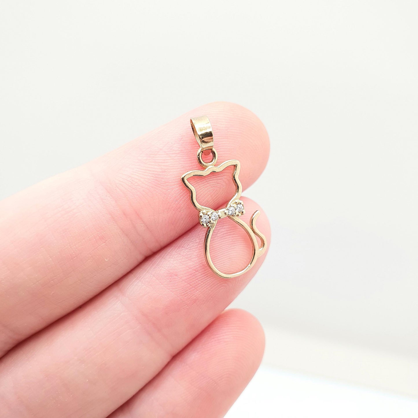 Vintage 9ct 9k Gold Cat Necklace Pendant Charm CZ Gemstone Pussycat Kitten Solid 375 Cute Gift Cats Womens Charms Sweet Jewellery Jewelry