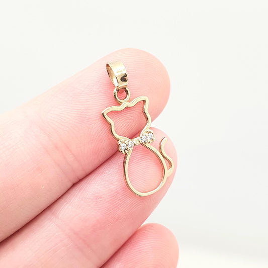 Vintage 9ct 9k Gold Cat Necklace Pendant Charm CZ Gemstone Pussycat Kitten Solid 375 Cute Gift Cats Womens Charms Sweet Jewellery Jewelry