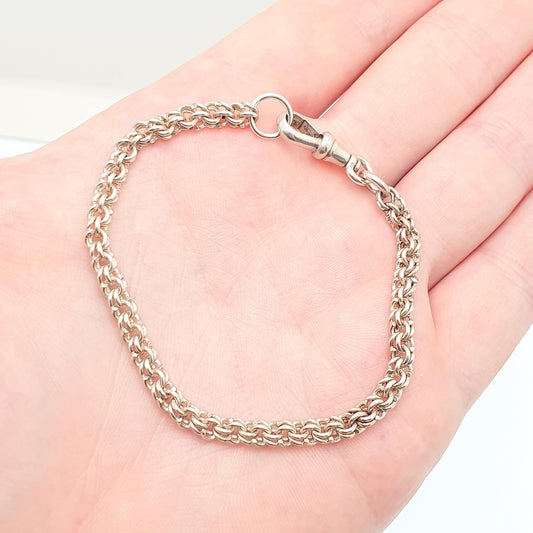 Antique Victorian Sterling Silver Belcher Link Bracelet Rolo Links Knot Dog Clip 8.98g 18cm Vintage Albert Chain Womens Jewelry Jewellery