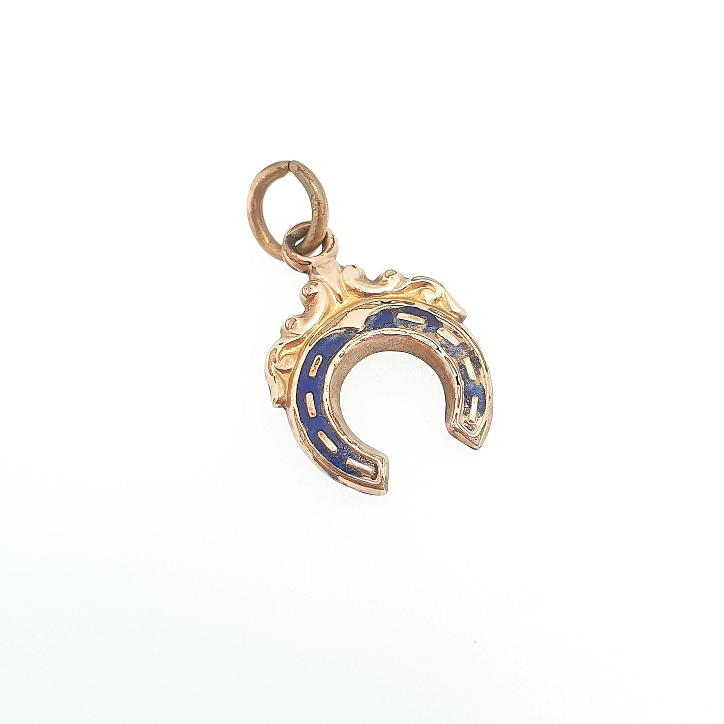 Antique 9ct Gold Cased Horseshoe Pendant Necklace Victorian Enamel Good Luck Lucky Horse Riding Gold Womens Mens Jewellery Jewelry
