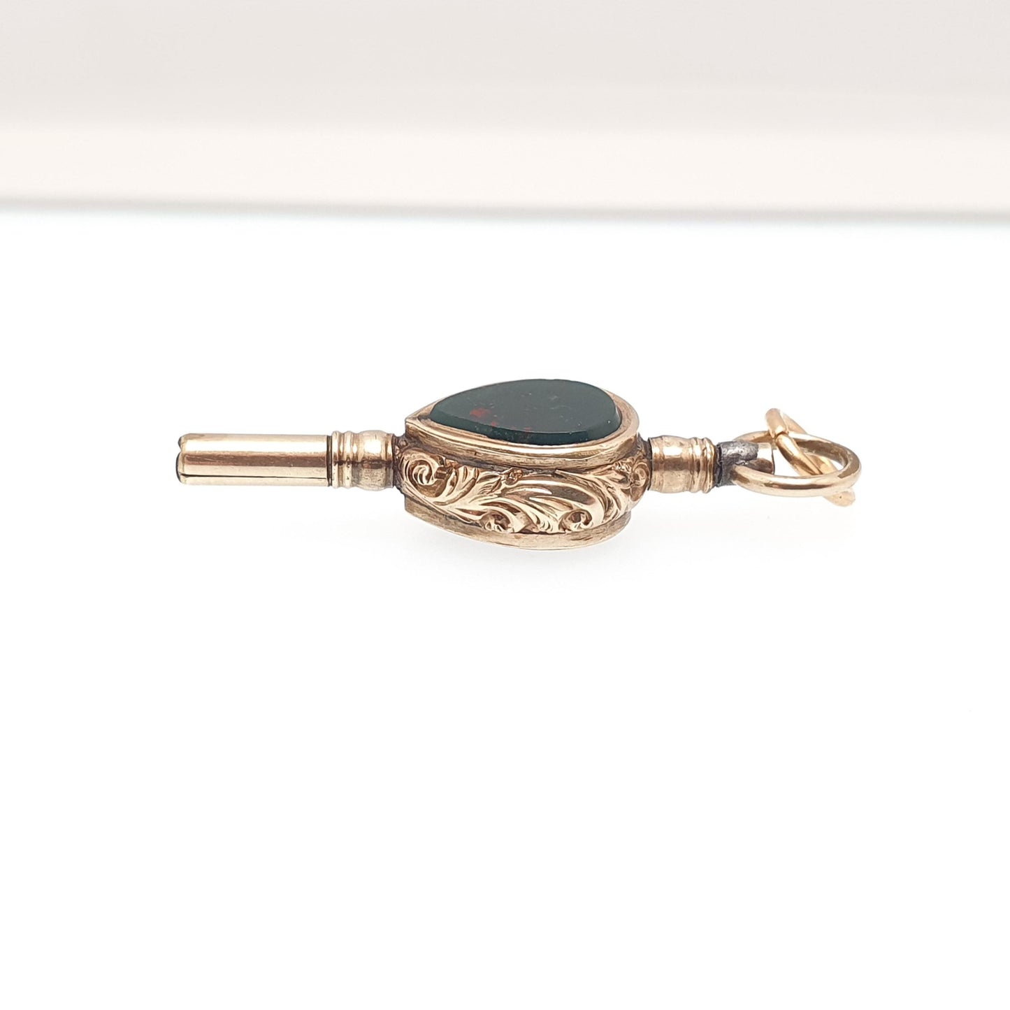 Antique 9ct Gold Cased Citrine Bloodstone Pocket Watch Key Fob Pendant Victorian Necklace Albert Chain Vintage Womens Jewellery Jewelry