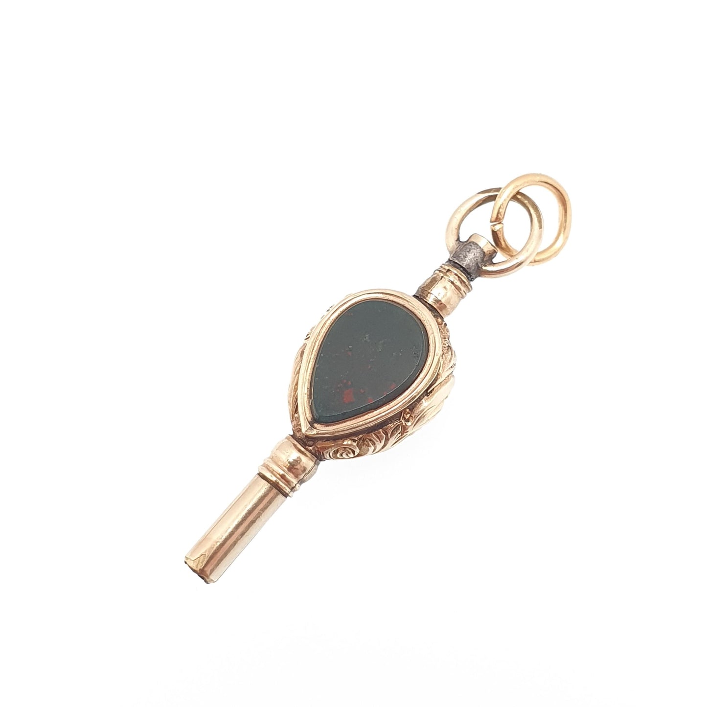 Antique 9ct Gold Cased Citrine Bloodstone Pocket Watch Key Fob Pendant Victorian Necklace Albert Chain Vintage Womens Jewellery Jewelry