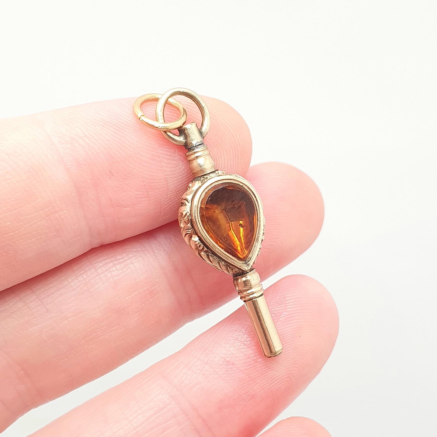 Antique 9ct Gold Cased Citrine Bloodstone Pocket Watch Key Fob Pendant Victorian Necklace Albert Chain Vintage Womens Jewellery Jewelry