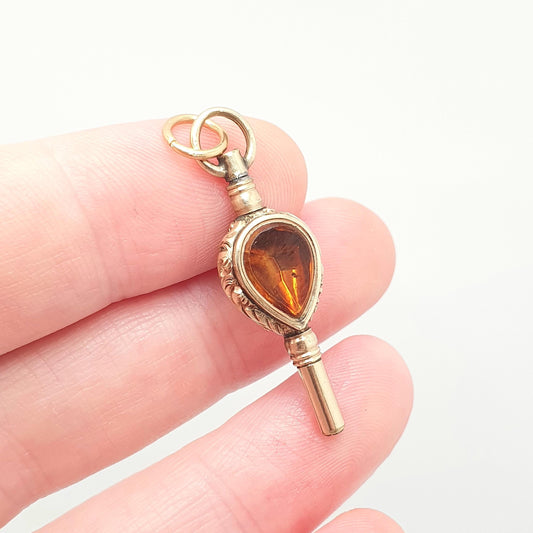 Antique 9ct Gold Cased Citrine Bloodstone Pocket Watch Key Fob Pendant Victorian Necklace Albert Chain Vintage Womens Jewellery Jewelry