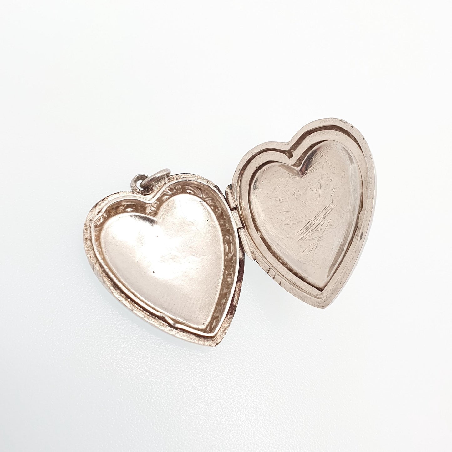 Antique Solid Silver Heart Locket Bow Giardinetti Necklace Pendant Flower Basket Picture Photo Love Gift Womens Jewelry Jewellery Vintage