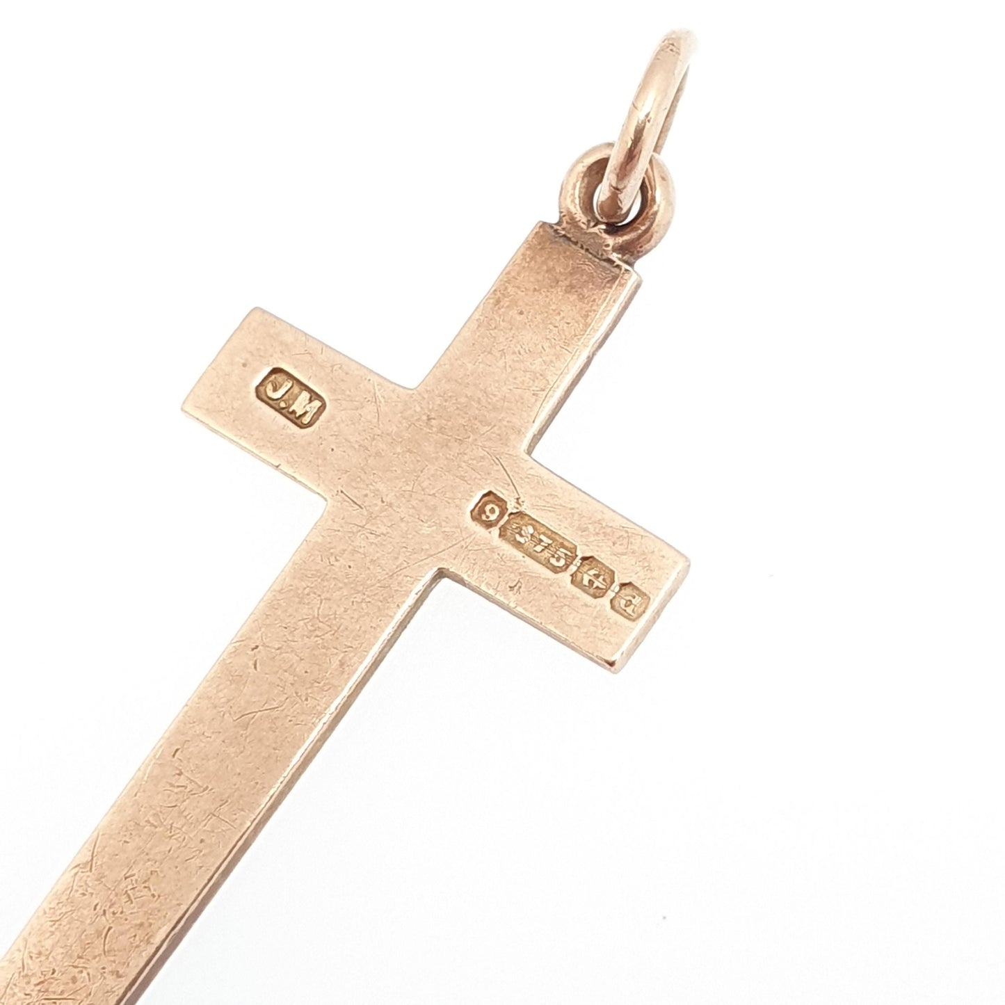 Antique 9ct 9k Gold Crucifix Necklace Yellow Cross Pendant Plain Smooth Cruciform Solid 375 Vintage Womens Mens Jewellery Jewelry