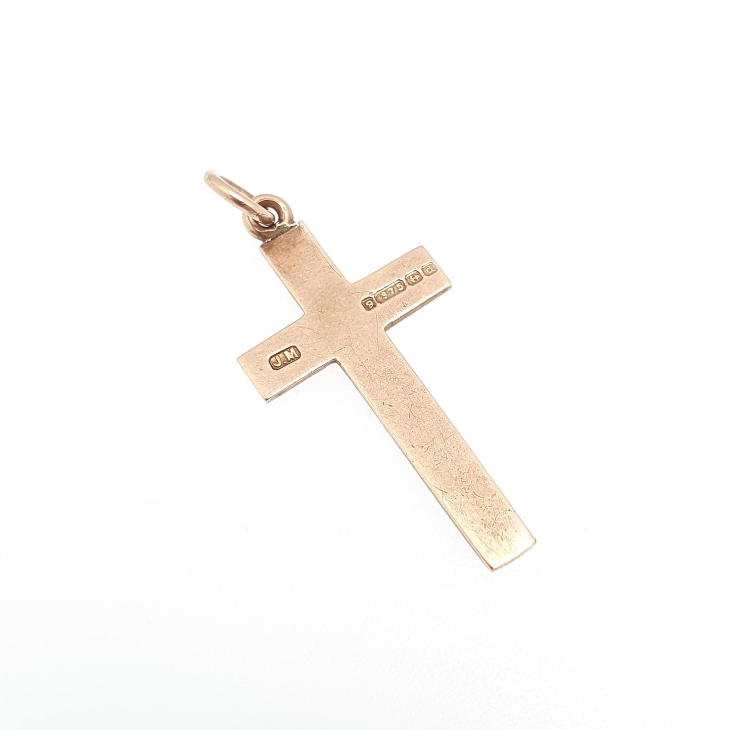 Antique 9ct 9k Gold Crucifix Necklace Yellow Cross Pendant Plain Smooth Cruciform Solid 375 Vintage Womens Mens Jewellery Jewelry