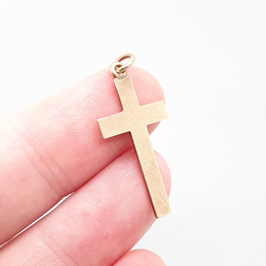 Antique 9ct 9k Gold Crucifix Necklace Yellow Cross Pendant Plain Smooth Cruciform Solid 375 Vintage Womens Mens Jewellery Jewelry